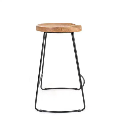 Sgabello da bar altezza bancone – Seduta in legno di quercia naturale, gambe in metallo nero, completamente assemblato