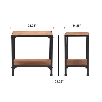 Tavolino da salotto Modern Farmhouse – Piano in legno marrone, struttura in metallo nero, ripiano inferiore