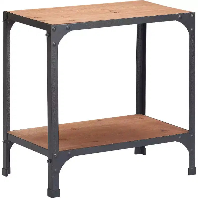 Tavolino da salotto Modern Farmhouse – Piano in legno marrone, struttura in metallo nero, ripiano inferiore