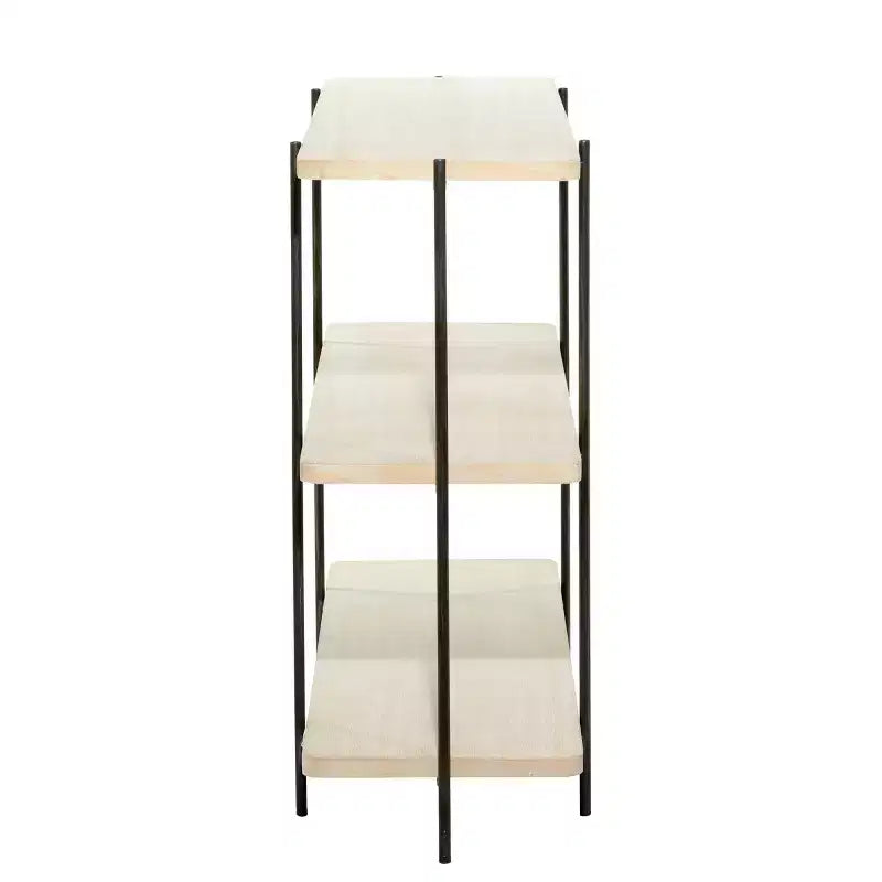 Consolle contemporanea a 3 ripiani – Ripiani in legno beige, struttura in metallo grigio, nessun assemblaggio