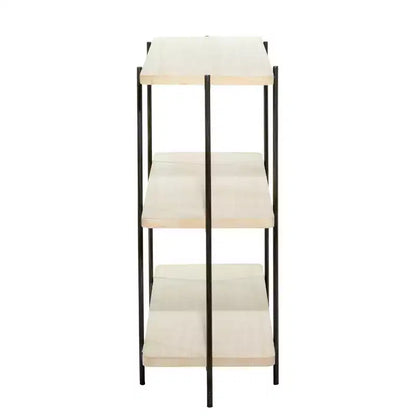 Consolle contemporanea a 3 ripiani – Ripiani in legno beige, struttura in metallo grigio, nessun assemblaggio