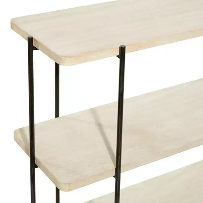 Consolle contemporanea a 3 ripiani – Ripiani in legno beige, struttura in metallo grigio, nessun assemblaggio