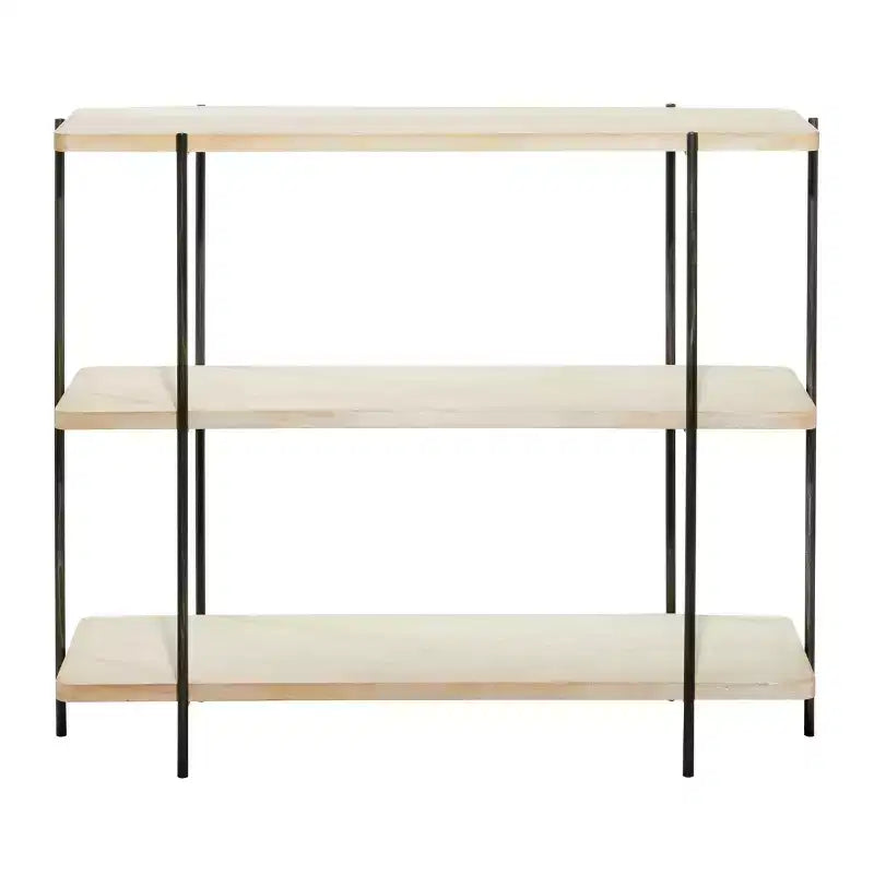 Consolle contemporanea a 3 ripiani – Ripiani in legno beige, struttura in metallo grigio, nessun assemblaggio