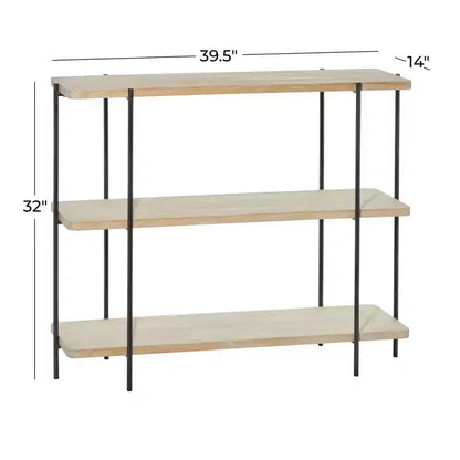 Consolle contemporanea a 3 ripiani – Ripiani in legno beige, struttura in metallo grigio, nessun assemblaggio