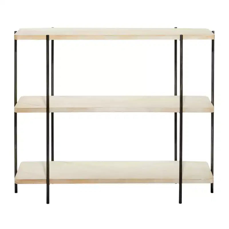 Consolle contemporanea a 3 ripiani – Ripiani in legno beige, struttura in metallo grigio, nessun assemblaggio