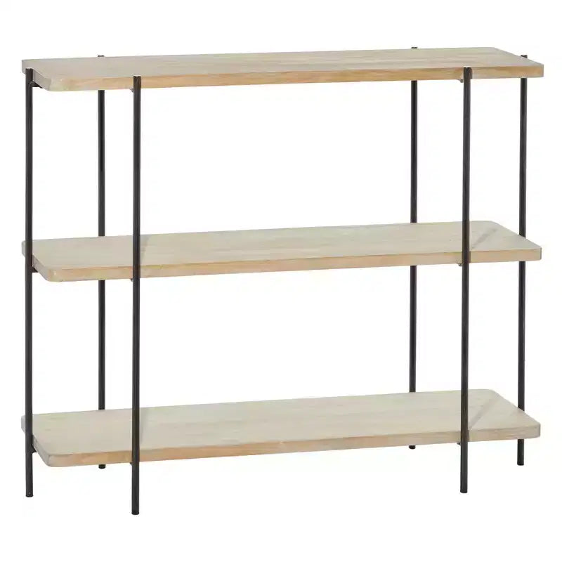 Consolle contemporanea a 3 ripiani – Ripiani in legno beige, struttura in metallo grigio, nessun assemblaggio