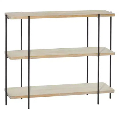 Consolle contemporanea a 3 ripiani – Ripiani in legno beige, struttura in metallo grigio, nessun assemblaggio