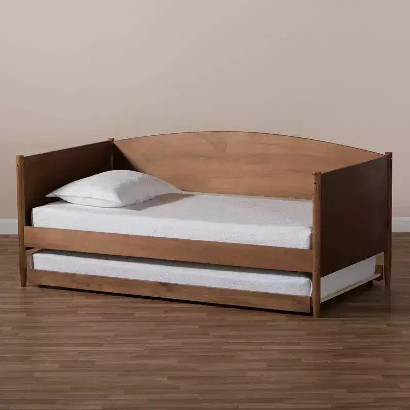 Lettino a due piazze in legno con letto estraibile – Noce Cenere, Stile Moderno di Metà Secolo