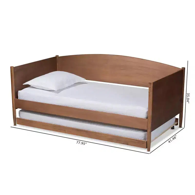 Lettino a due piazze in legno con letto estraibile – Noce Cenere, Stile Moderno di Metà Secolo