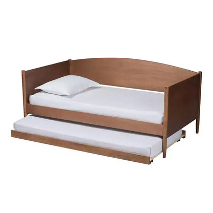 Lettino a due piazze in legno con letto estraibile – Noce Cenere, Stile Moderno di Metà Secolo