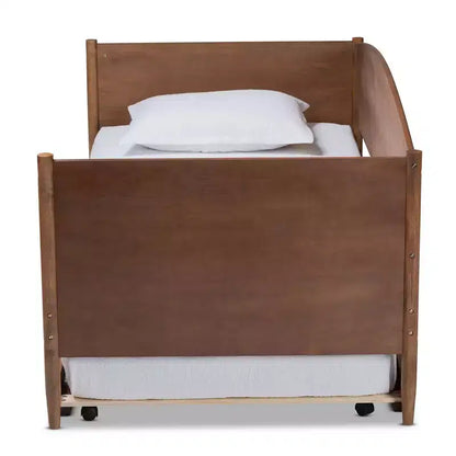 Lettino a due piazze in legno con letto estraibile – Noce Cenere, Stile Moderno di Metà Secolo