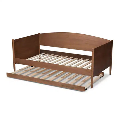 Lettino a due piazze in legno con letto estraibile – Noce Cenere, Stile Moderno di Metà Secolo