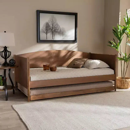 Lettino a due piazze in legno con letto estraibile – Noce Cenere, Stile Moderno di Metà Secolo