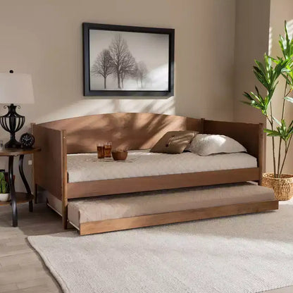 Lettino a due piazze in legno con letto estraibile – Noce Cenere, Stile Moderno di Metà Secolo