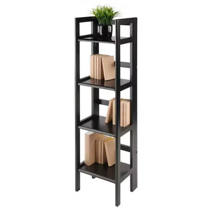 Libreria pieghevole alta 130 cm – 4 ripiani, Legno composito, Ferramenta antiribaltamento, 35,5 cm di larghezza