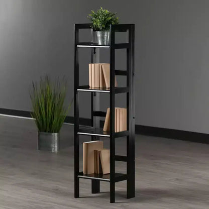 Libreria pieghevole alta 130 cm – 4 ripiani, Legno composito, Ferramenta antiribaltamento, 35,5 cm di larghezza