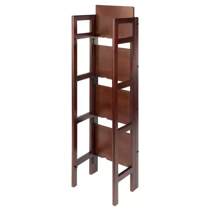 Libreria pieghevole alta 130 cm – 4 ripiani, Legno composito, Ferramenta antiribaltamento, 35,5 cm di larghezza