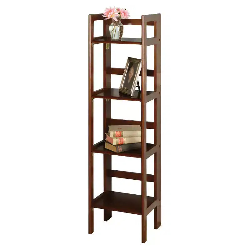 Libreria pieghevole alta 130 cm – 4 ripiani, Legno composito, Ferramenta antiribaltamento, 35,5 cm di larghezza