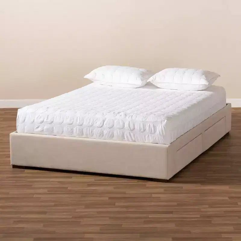 Struttura Letto Matrimoniale con Contenitore – Imbottita, 4 Cassetti, Piedini Noce, Senza Testiera