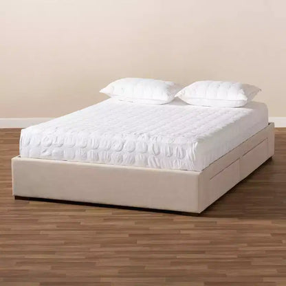 Struttura Letto Matrimoniale con Contenitore – Imbottita, 4 Cassetti, Piedini Noce, Senza Testiera