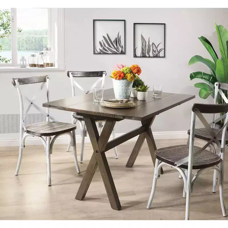 Tavolo da pranzo apribile a ribalta in stile rustico – Legno grigio, allunghe pieghevoli, design salvaspazio