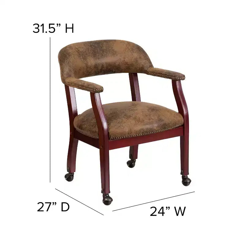 Sedia da conferenza tradizionale con bordo borchiato e rotelle – Vinile, struttura in legno massello, 113 kg