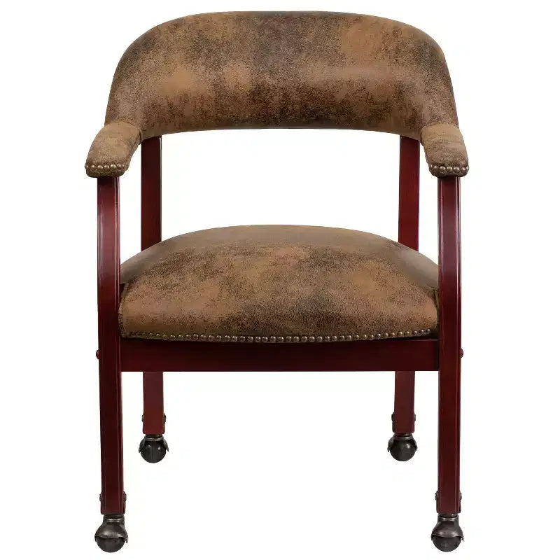 Sedia da conferenza tradizionale con bordo borchiato e rotelle – Vinile, struttura in legno massello, 113 kg