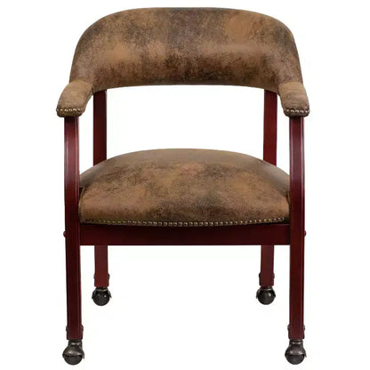 Sedia da conferenza tradizionale con bordo borchiato e rotelle – Vinile, struttura in legno massello, 113 kg