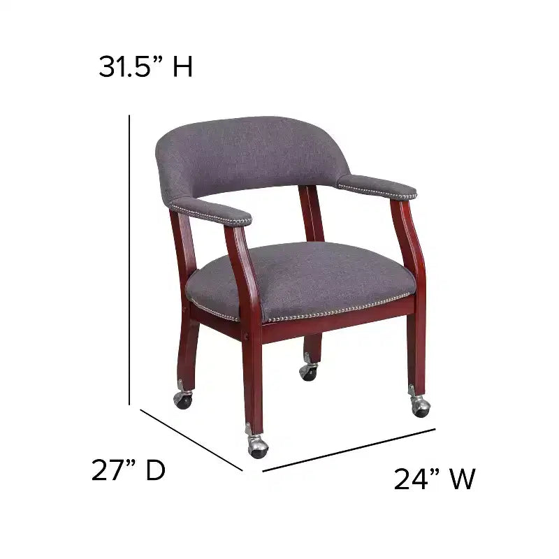 Sedia da conferenza tradizionale con bordo borchiato e rotelle – Vinile, struttura in legno massello, 113 kg