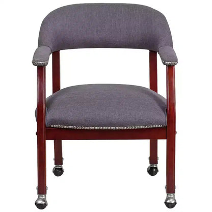Sedia da conferenza tradizionale con bordo borchiato e rotelle – Vinile, struttura in legno massello, 113 kg