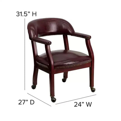 Sedia da conferenza tradizionale con bordo borchiato e rotelle – Vinile, struttura in legno massello, 113 kg