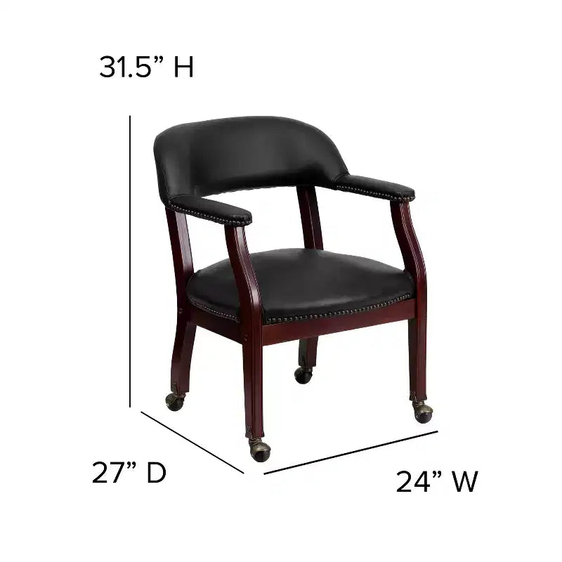 Sedia da conferenza tradizionale con bordo borchiato e rotelle – Vinile, struttura in legno massello, 113 kg