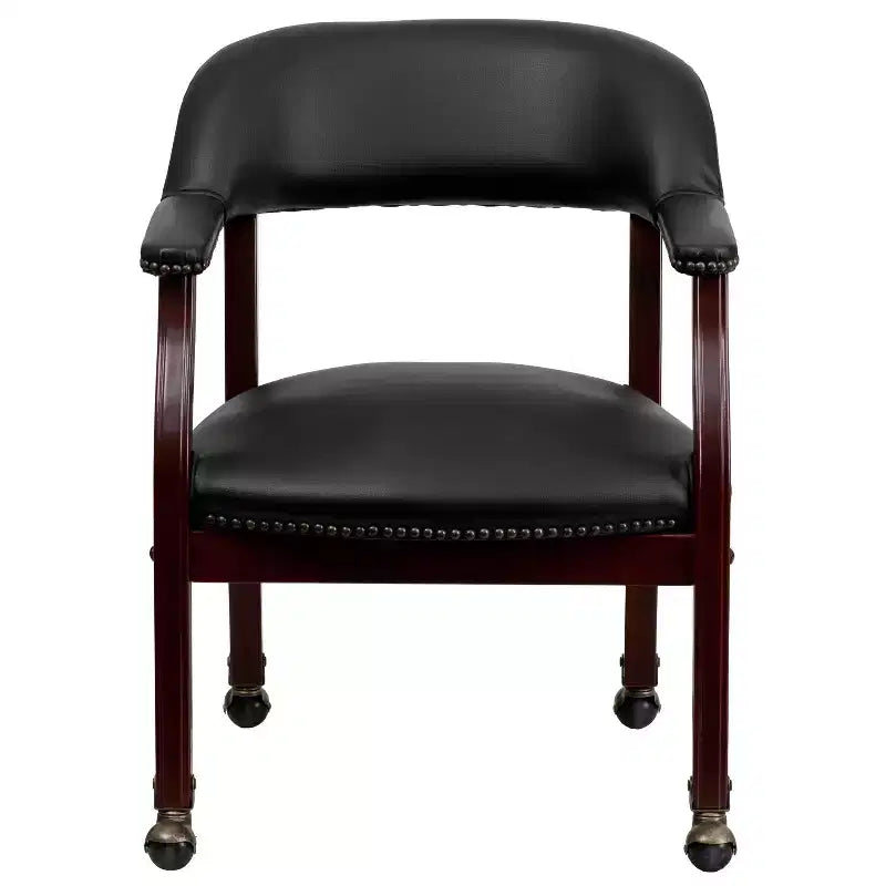 Sedia da conferenza tradizionale con bordo borchiato e rotelle – Vinile, struttura in legno massello, 113 kg