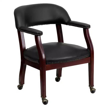 Sedia da conferenza tradizionale con bordo borchiato e rotelle – Vinile, struttura in legno massello, 113 kg