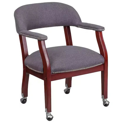 Sedia da conferenza tradizionale con bordo borchiato e rotelle – Vinile, struttura in legno massello, 113 kg