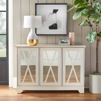 Credenza a buffet con specchio – Finitura nera e a specchio, 3 ante, ripiani regolabili