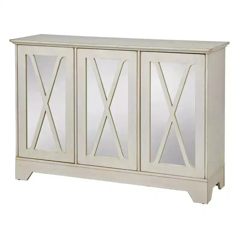 Credenza a buffet con specchio – Finitura nera e a specchio, 3 ante, ripiani regolabili