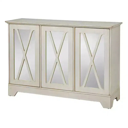 Credenza a buffet con specchio – Finitura nera e a specchio, 3 ante, ripiani regolabili