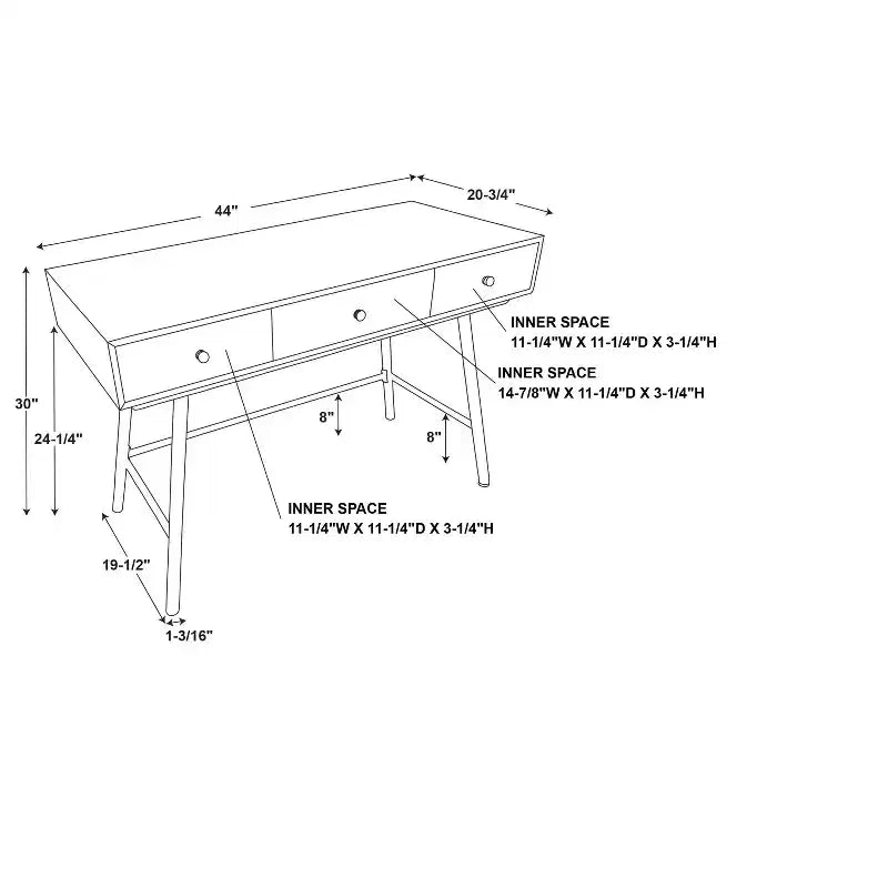 Scrivania con 3 Cassetti – Superficie in MDF, Struttura in Ferro, Ferramenta Antiribaltamento, Larghezza 112 cm