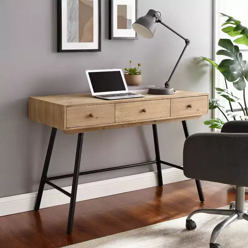 Scrivania con 3 Cassetti – Superficie in MDF, Struttura in Ferro, Ferramenta Antiribaltamento, Larghezza 112 cm