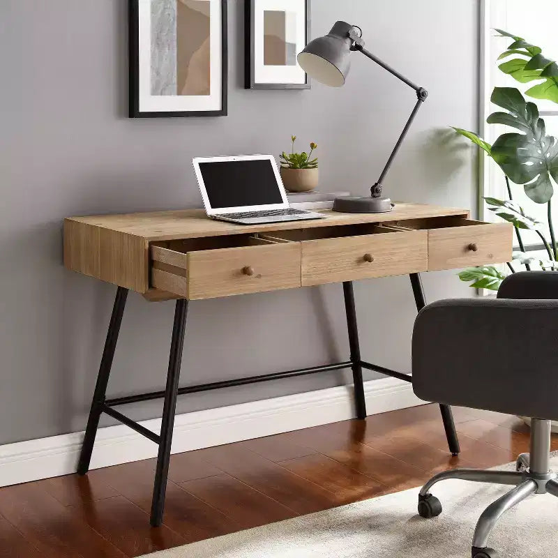 Scrivania con 3 Cassetti – Superficie in MDF, Struttura in Ferro, Ferramenta Antiribaltamento, Larghezza 112 cm