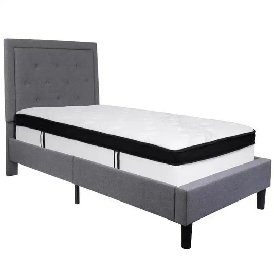 Emma and Oliver Panel Tufted Upholstered Platform Bed and Memory Foam Pocket Spring Mattress