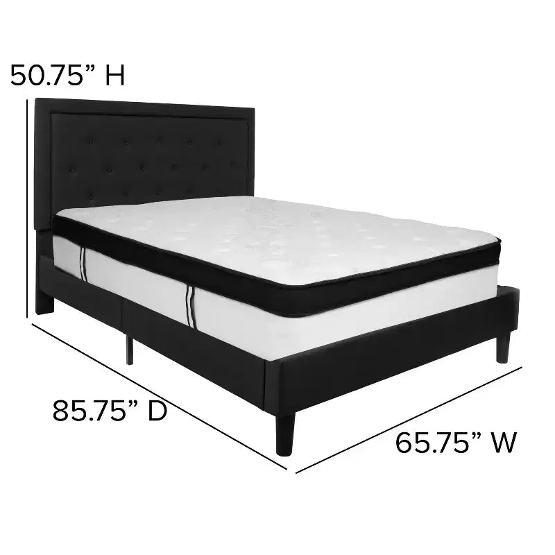 Letto a piattaforma singolo con testiera trapuntata e materasso a molle insacchettate con memory foam da 30 cm