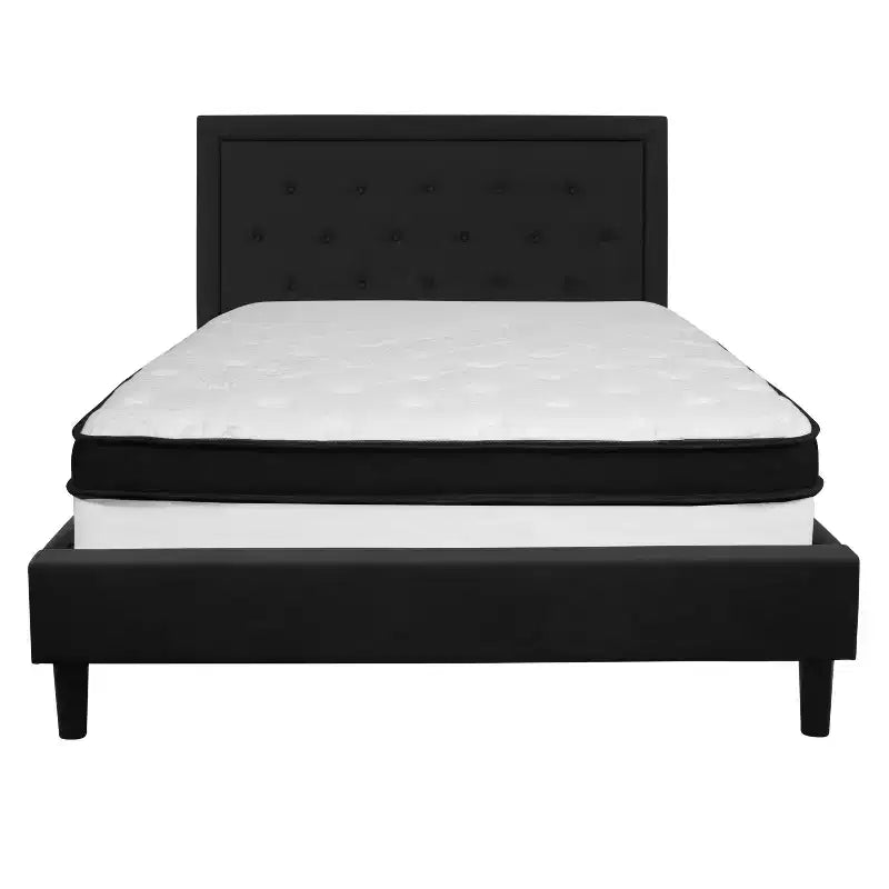 Letto a piattaforma singolo con testiera trapuntata e materasso a molle insacchettate con memory foam da 30 cm