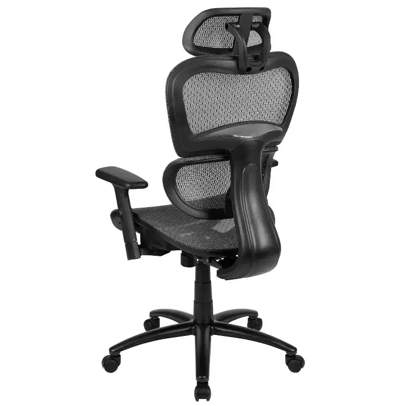 Sedia da ufficio ergonomica in rete con schienale alto – Meccanismo sincrono, poggiatesta, braccioli regolabili