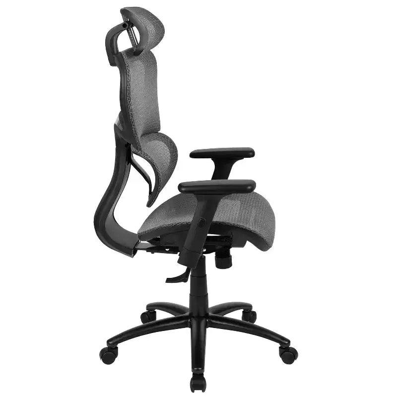Sedia da ufficio ergonomica in rete con schienale alto – Meccanismo sincrono, poggiatesta, braccioli regolabili