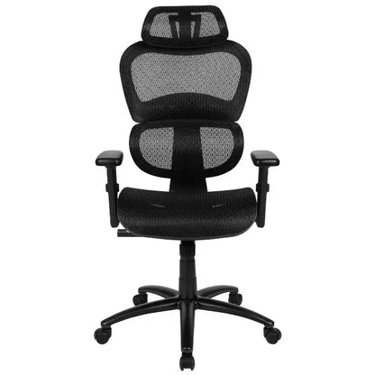 Sedia da ufficio ergonomica in rete con schienale alto – Meccanismo sincrono, poggiatesta, braccioli regolabili