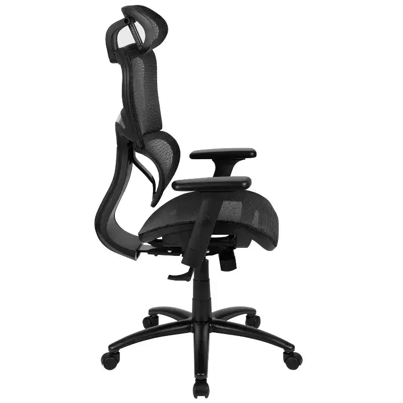 Sedia da ufficio ergonomica in rete con schienale alto – Meccanismo sincrono, poggiatesta, braccioli regolabili