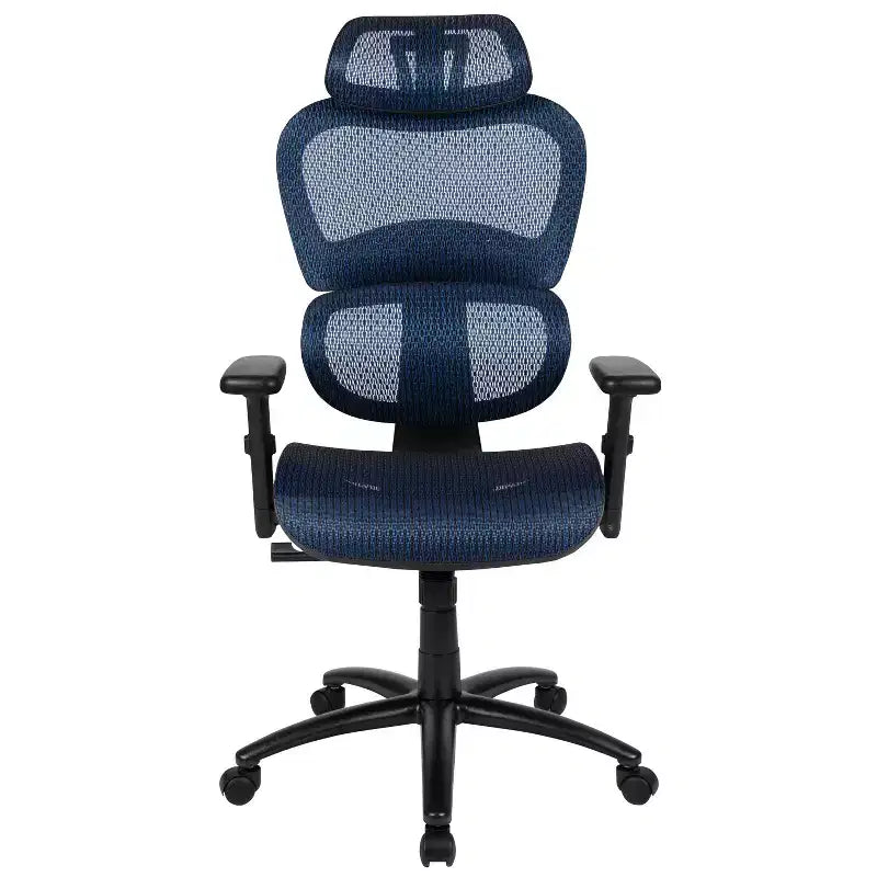 Sedia da ufficio ergonomica in rete con schienale alto – Meccanismo sincrono, poggiatesta, braccioli regolabili