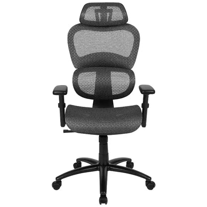 Sedia da ufficio ergonomica in rete con schienale alto – Meccanismo sincrono, poggiatesta, braccioli regolabili